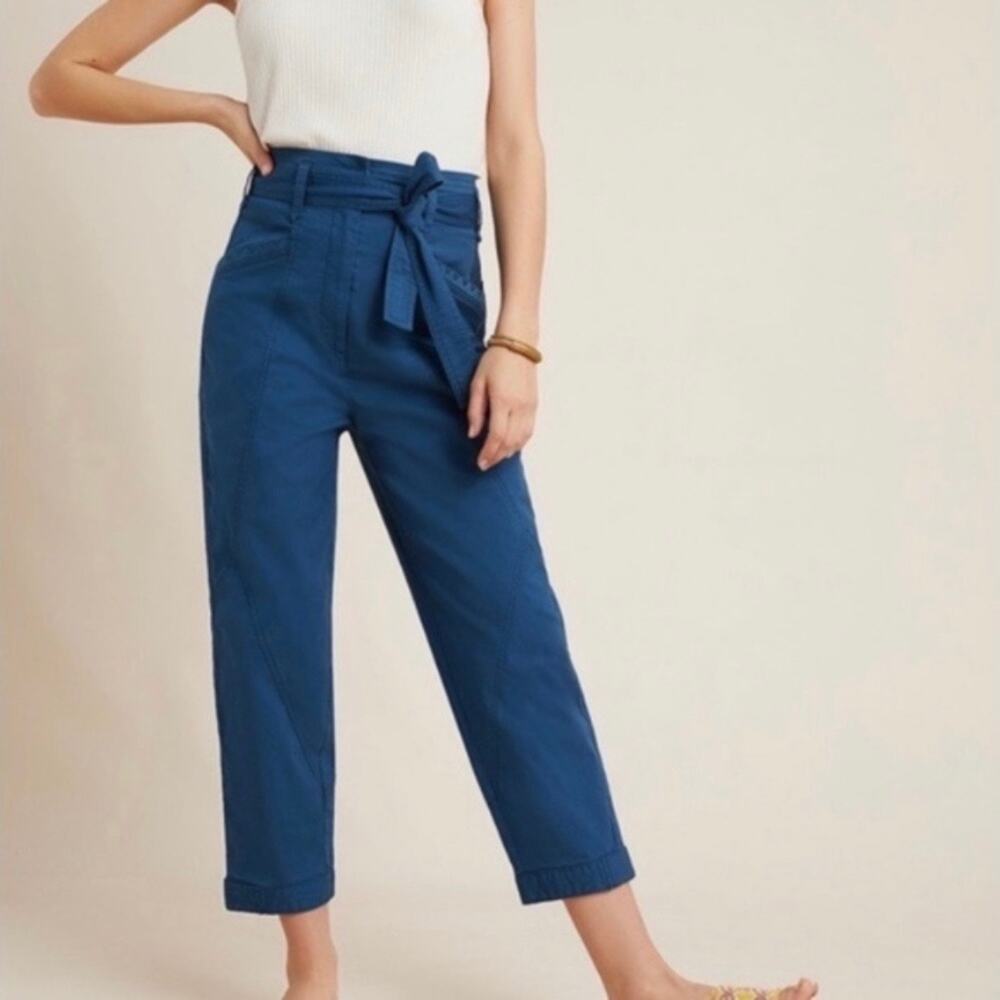 ANTHROPOLOGIE Ellie Embroidered Utility Pants Blue 2